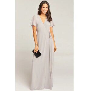 Show‎ Me Your Mumu Noelle Flutter Sleeve Wrap Dress Dove Grey Chiffon Small